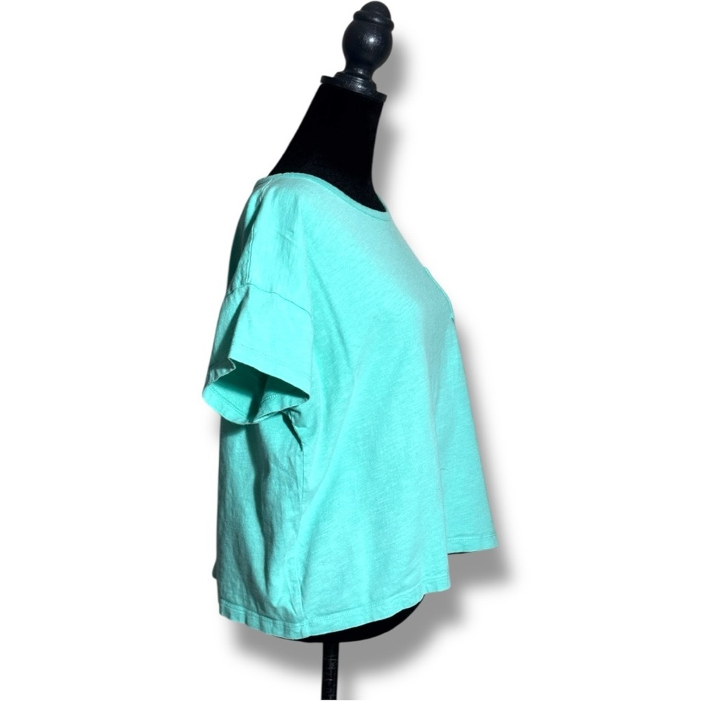 J. Crew Vibrant Light Teal Boxy Cropped Cotton Simple Short Sleeve Tee - Picture 4 of 16